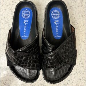 JEFFREY CAMPBELL Menorca 3X Sandal Black Croc Leather Platform Slide Size 8
